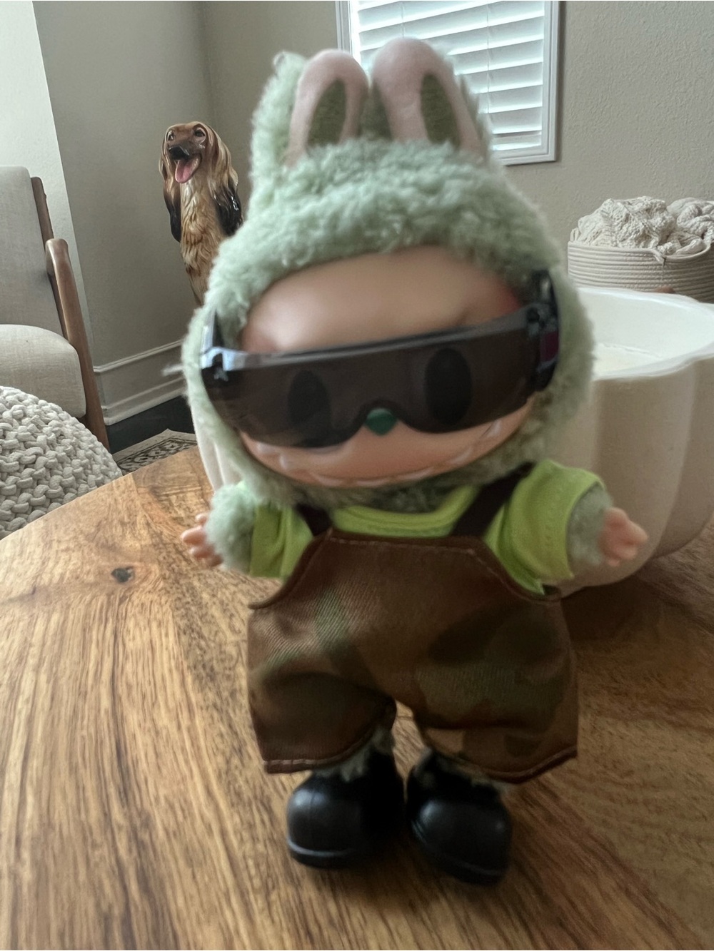 Labubu  Outfit Light Green with Sunglasses and camo overalls (DOLL NOT INCLUDED)